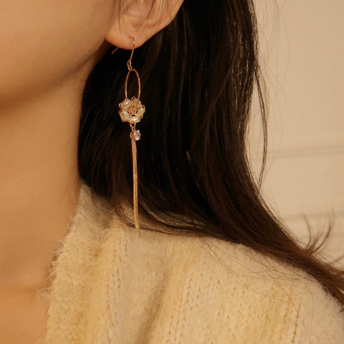 Luminescent Garden Tassel Pearl Earrings