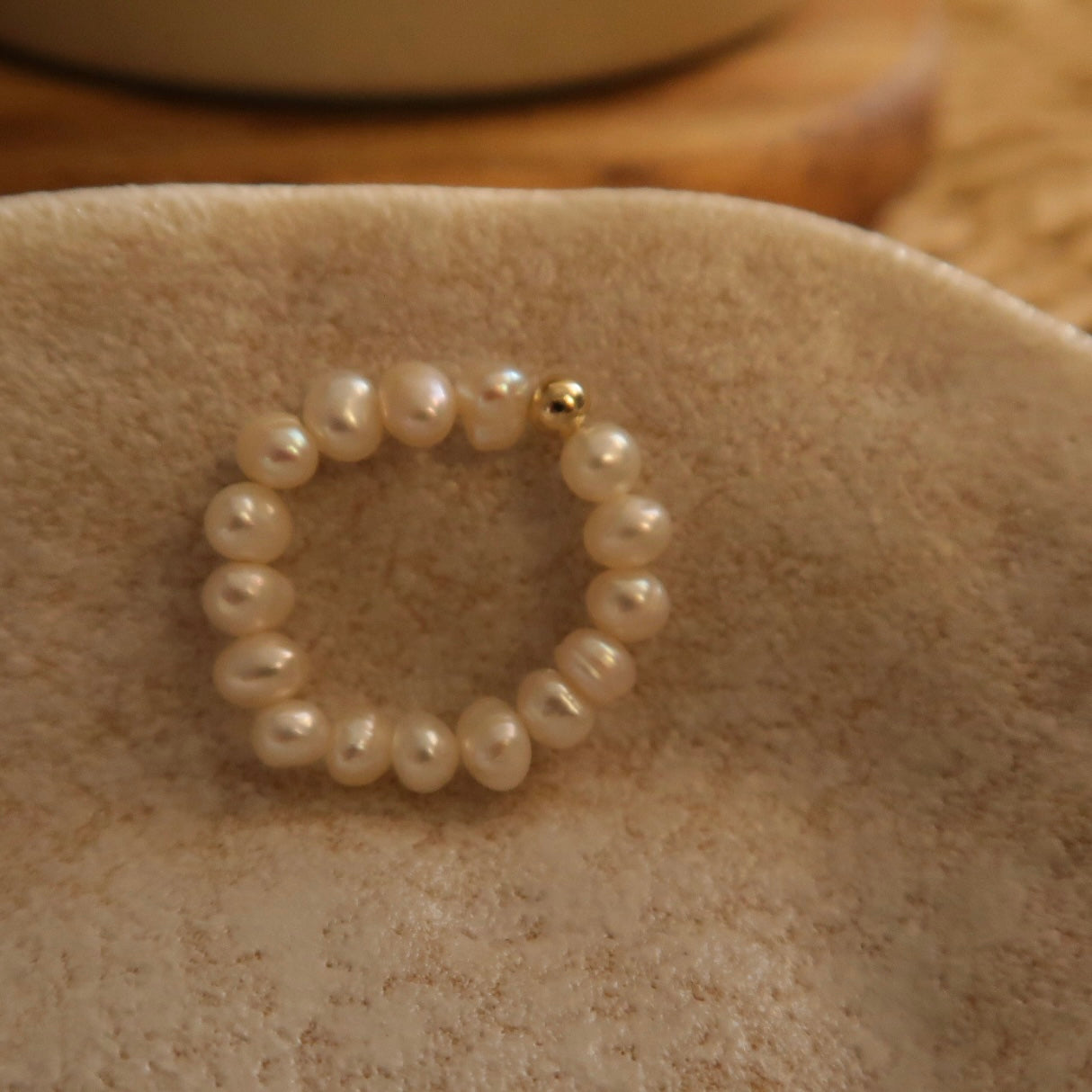 Handmade Natural Pearl Elastic Ring