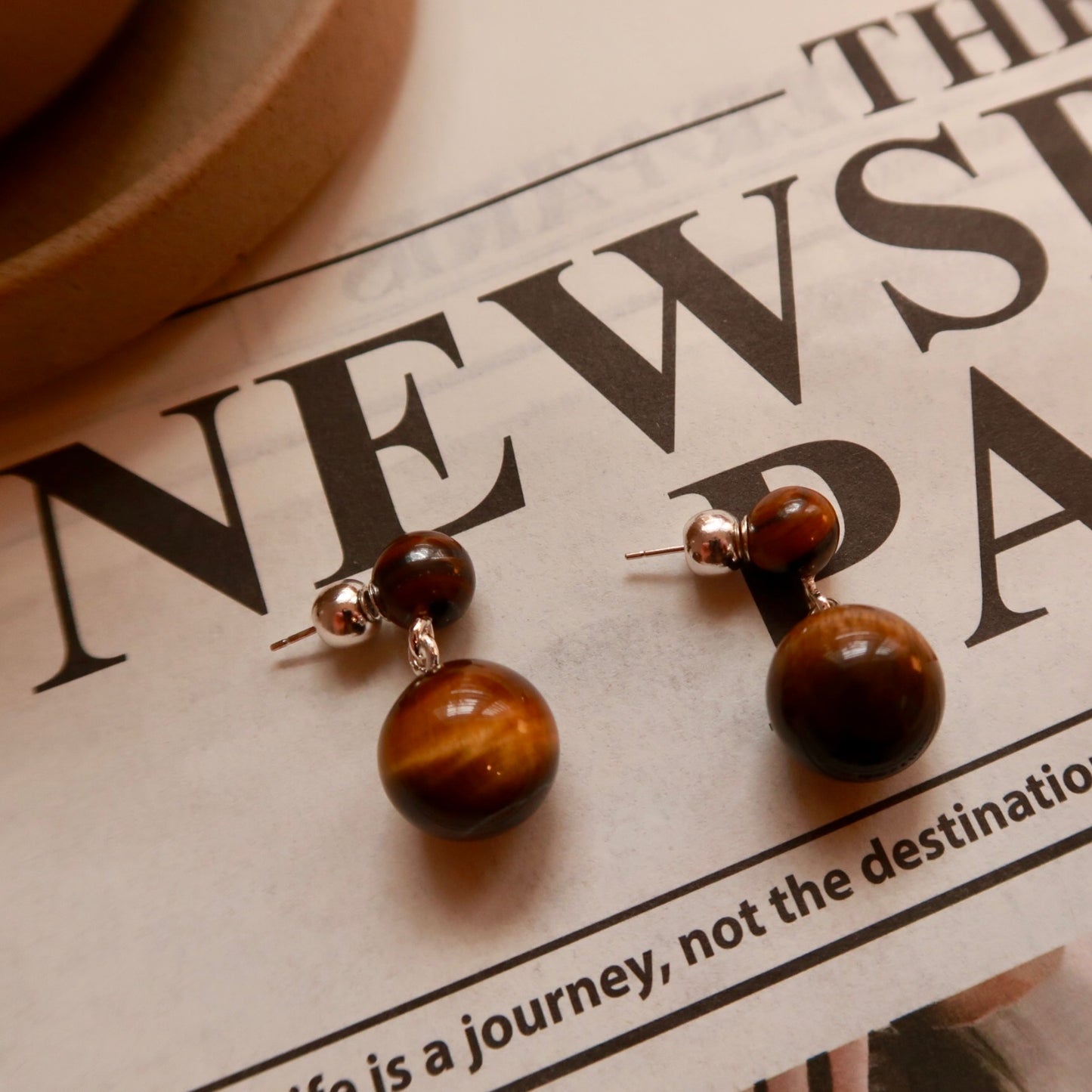 French-style Natural Tigerite Orb Earrings