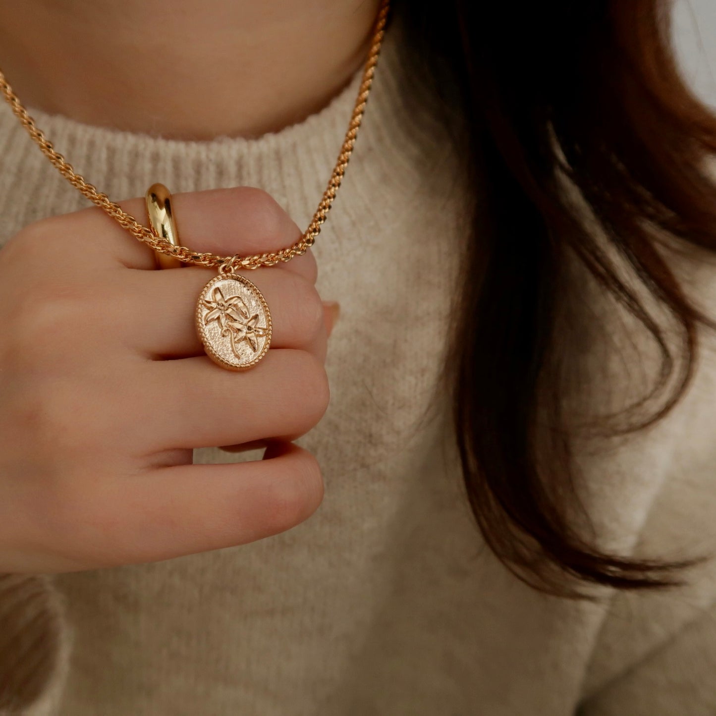 Golden Flower Coin Necklace