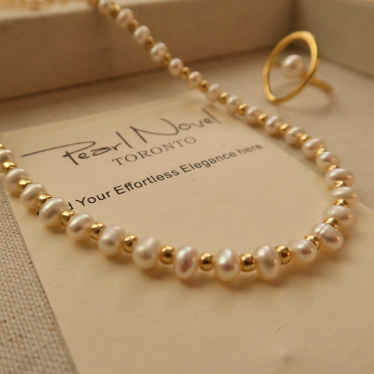 Golden Bead Natural Pearl Necklace