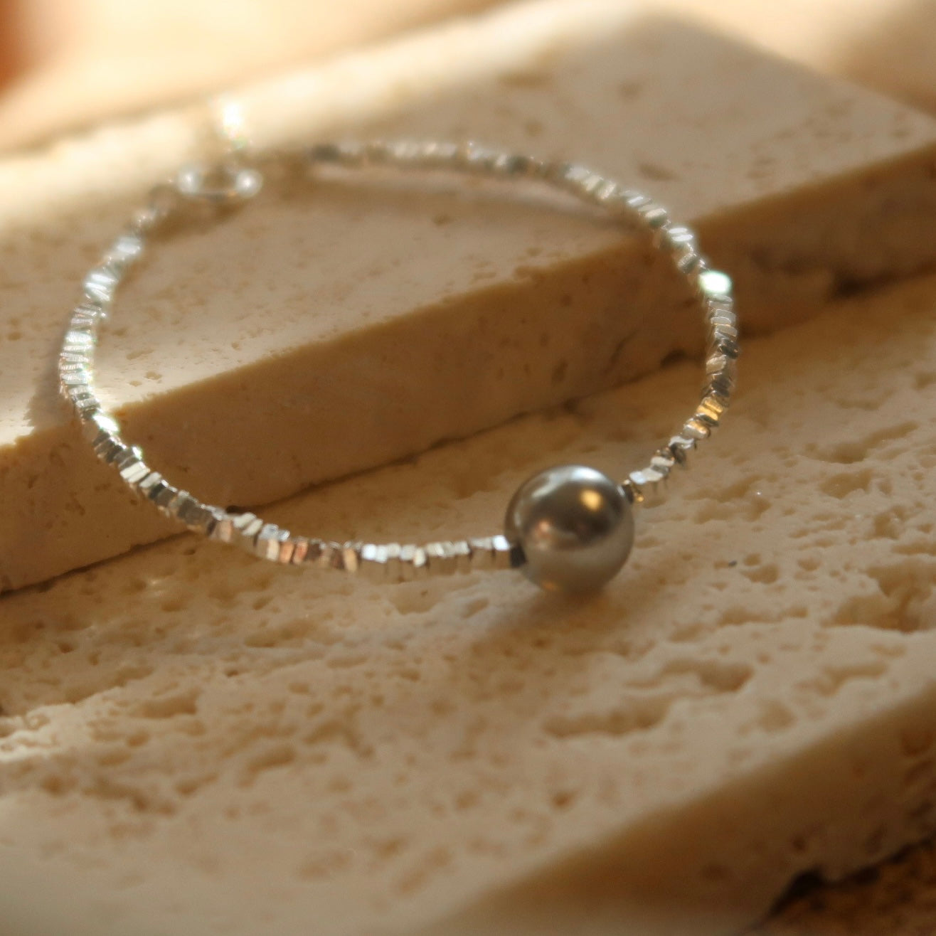 Moonlight Silver Grey Crystal Pearl Bracelet