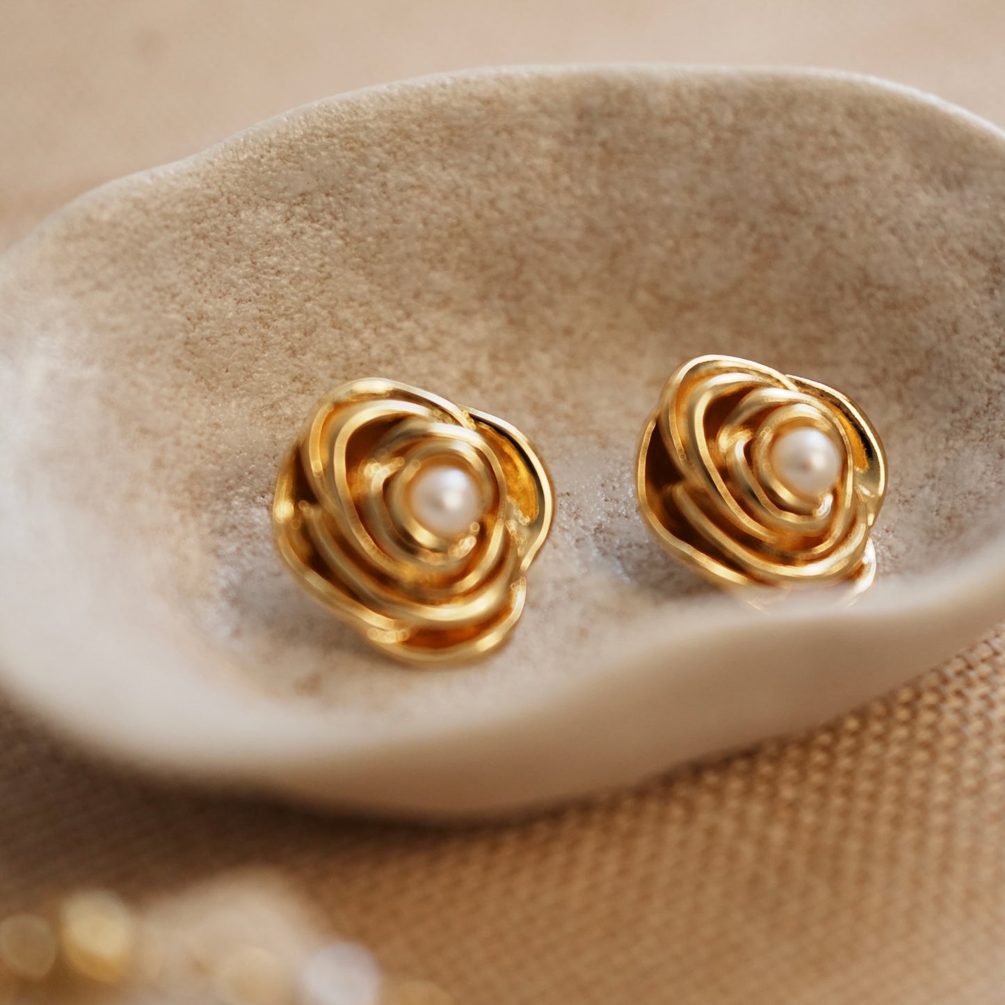 Rosy Blossom Golden Earrings