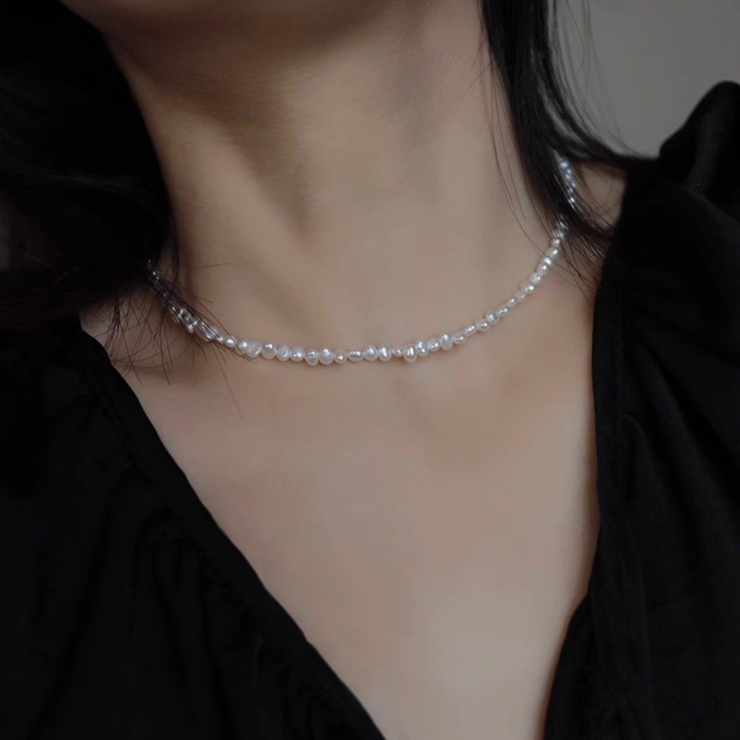 ‘Broken Silver’ Shining Natural Pearl Necklace