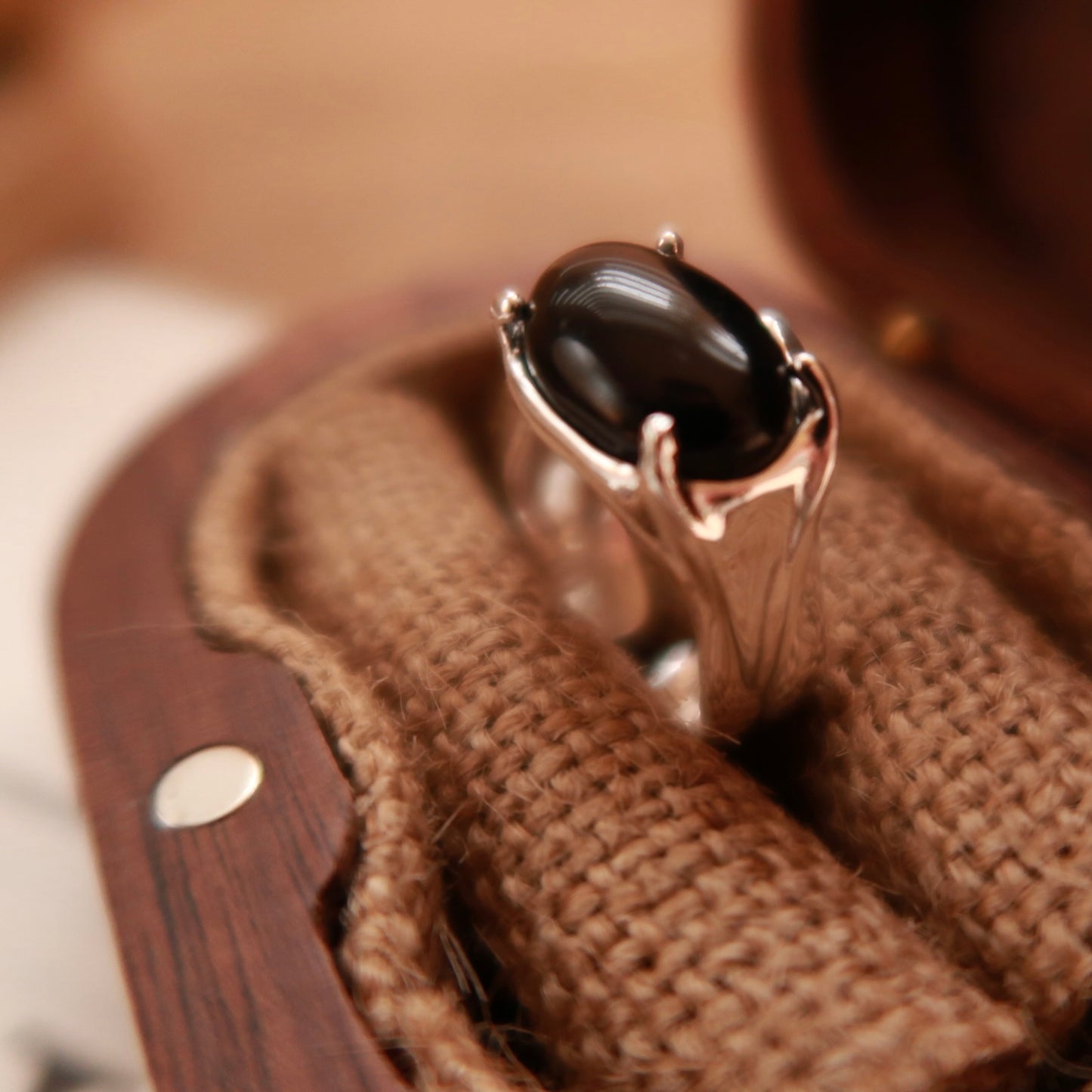 Midnight Grace Black Agate Silver Ring