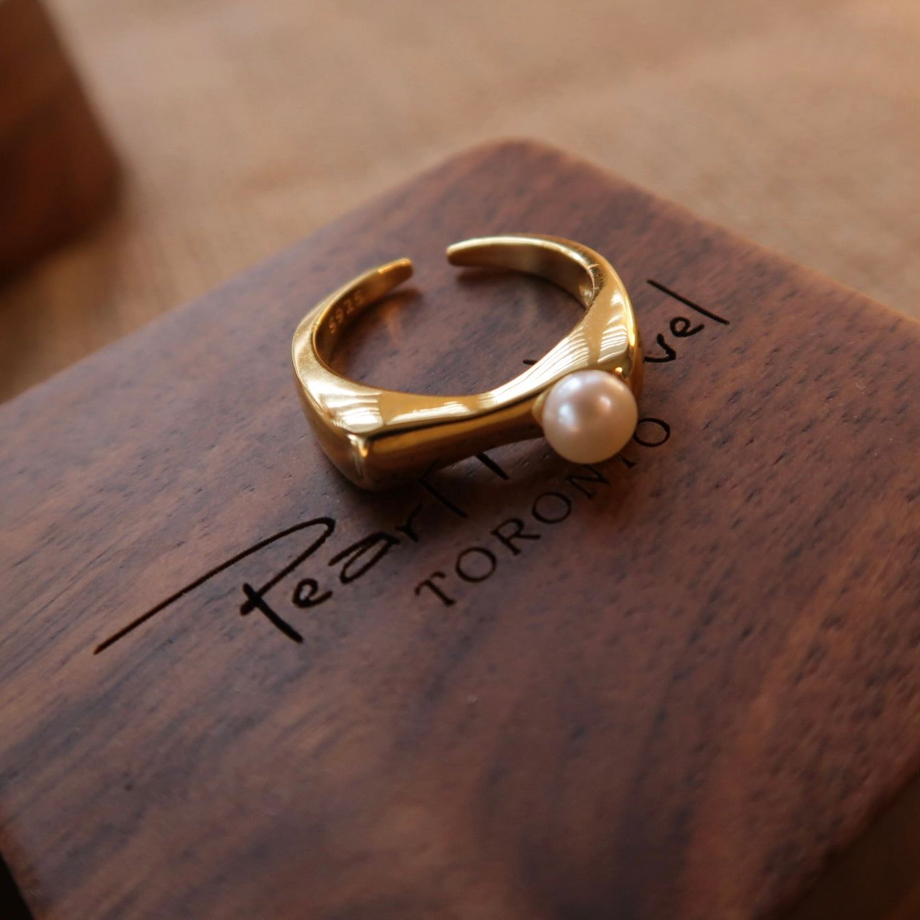 Golden Square Natural Pearl Ring