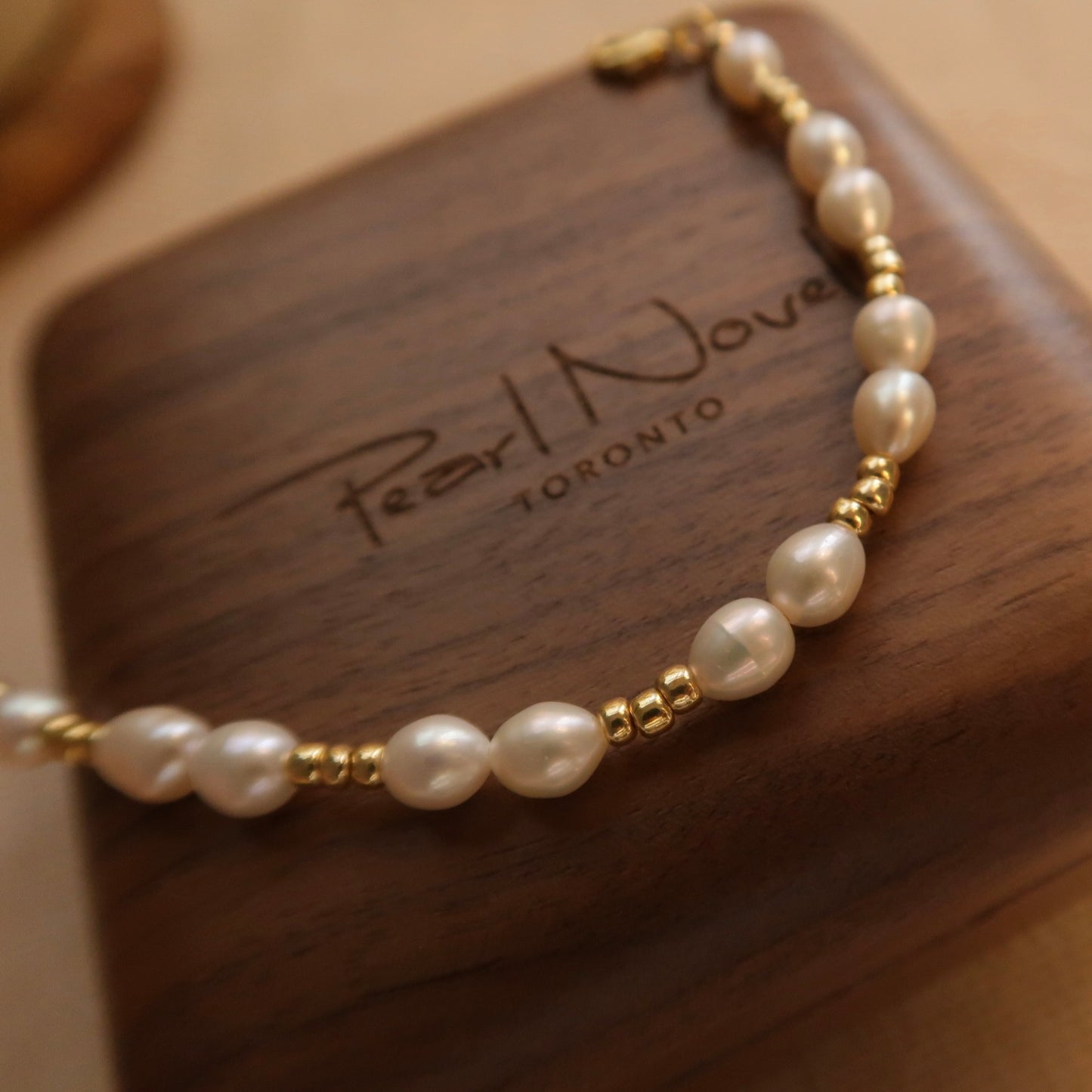 Eternal Love Golden Bead Natural Pearl Bracelet