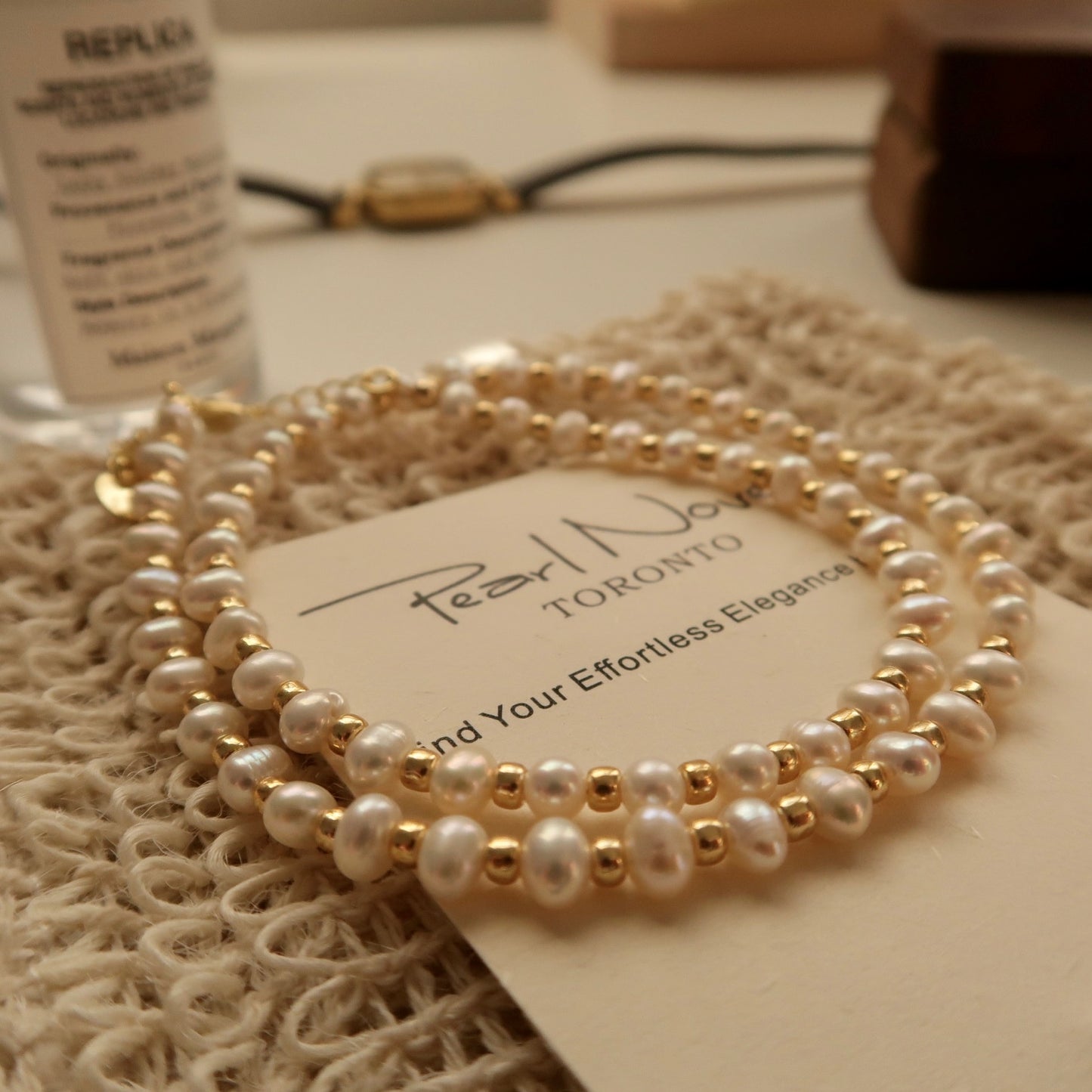 Golden Bead Natural Pearl Necklace