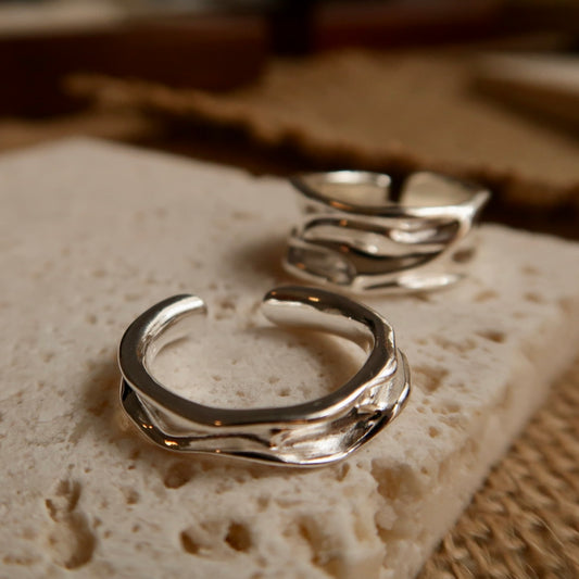 Silver Pleats Stream Ring