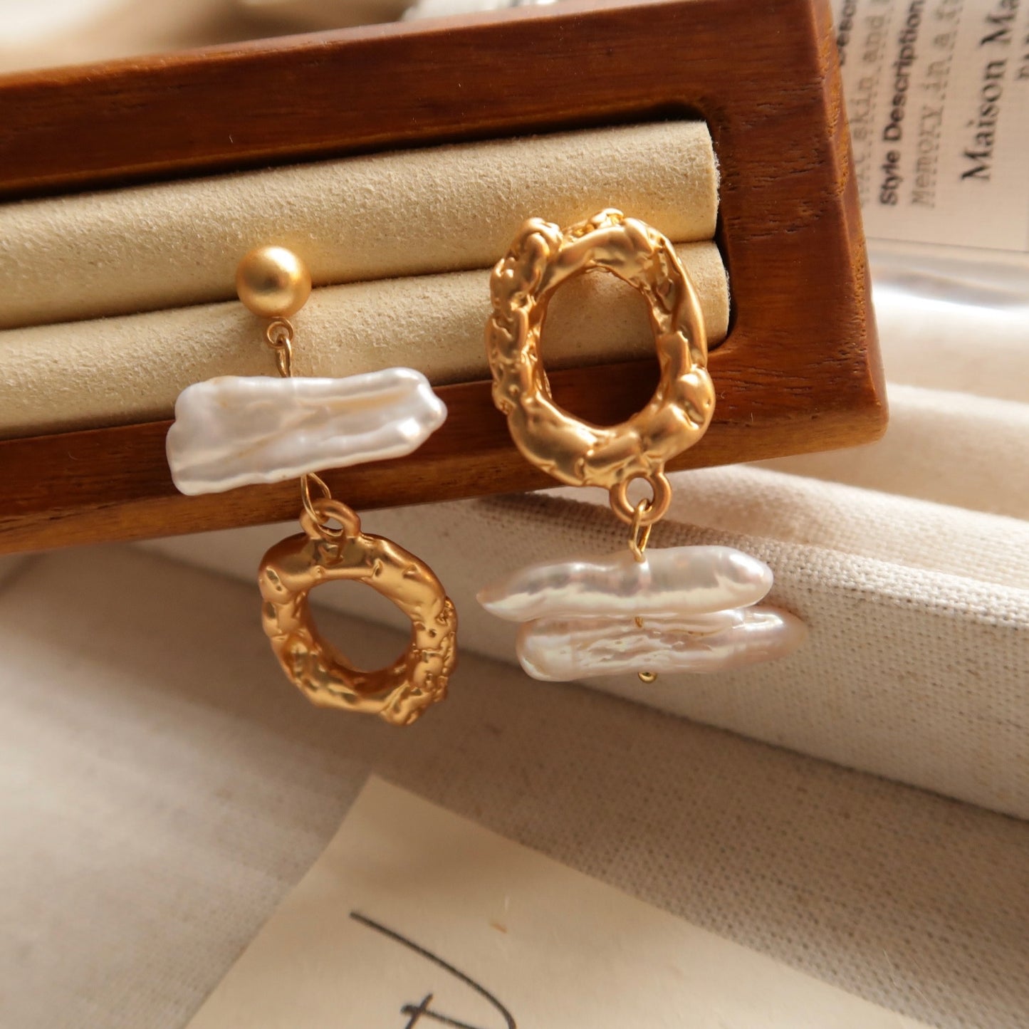 Asymmetrical Natural 'Baguette' Baroque Earrings