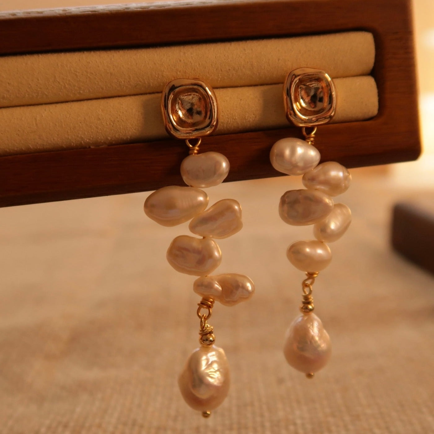 French-style Baroque Natural Pearl Ear Drops