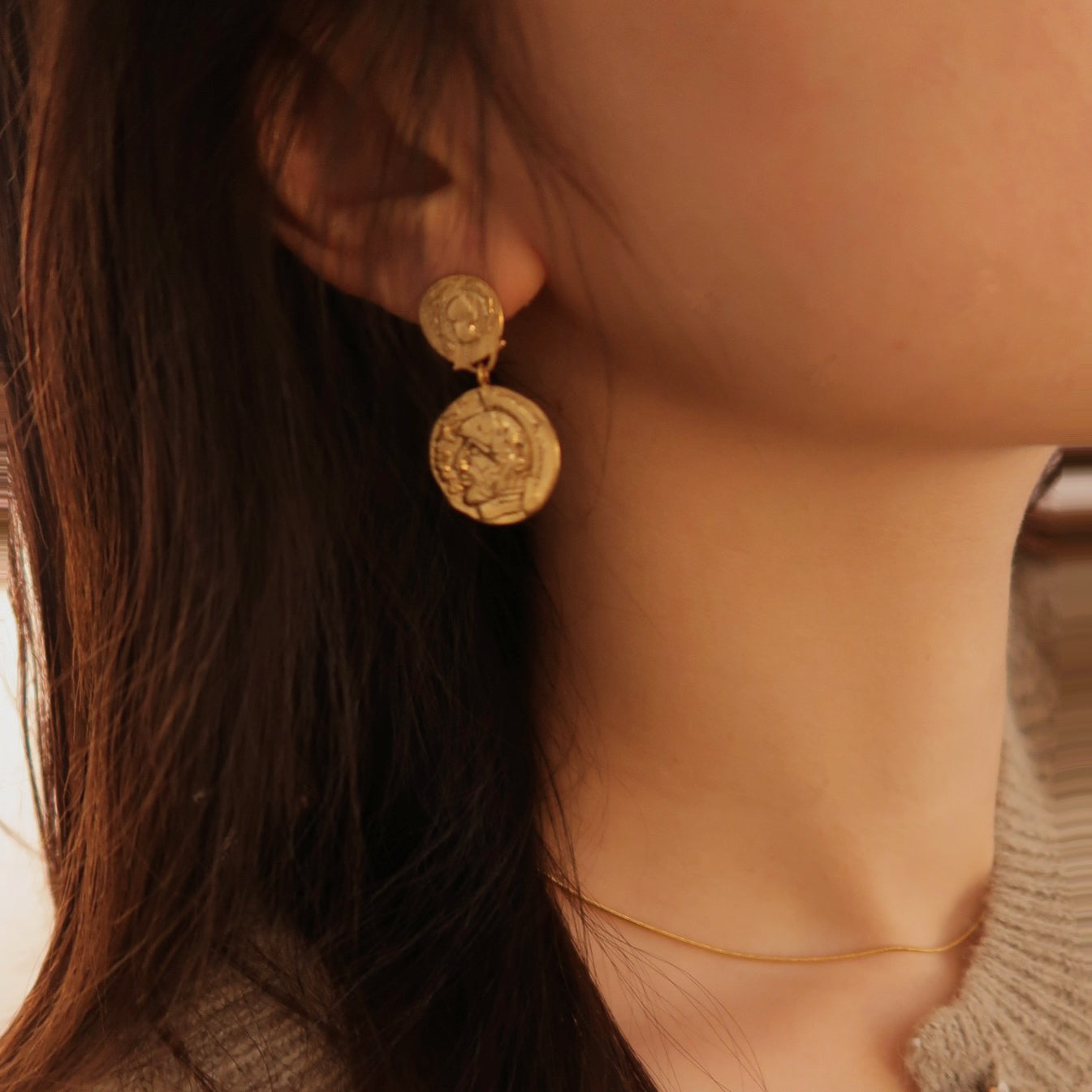 Vintage Carved Coin Earrings