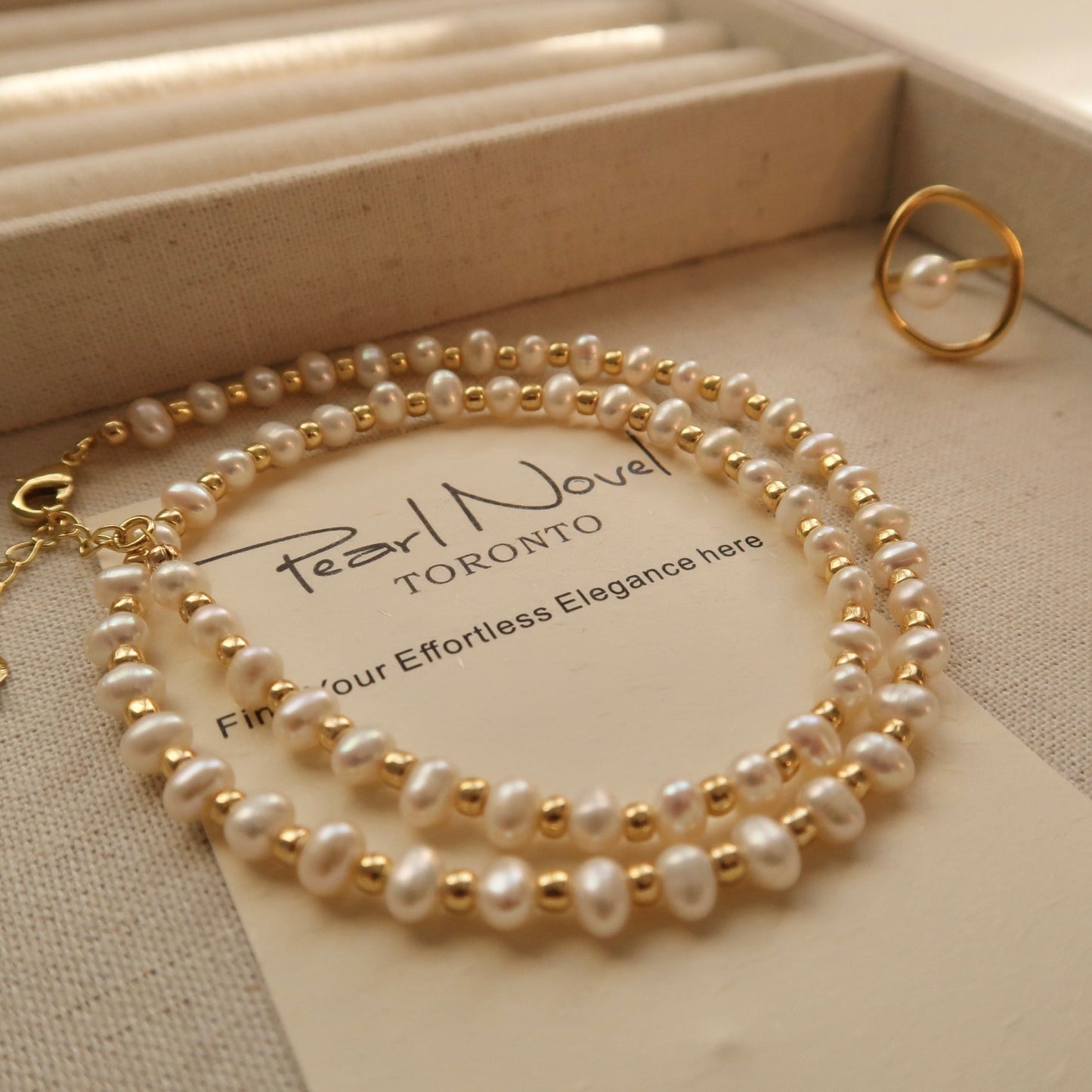 Golden Bead Natural Pearl Necklace