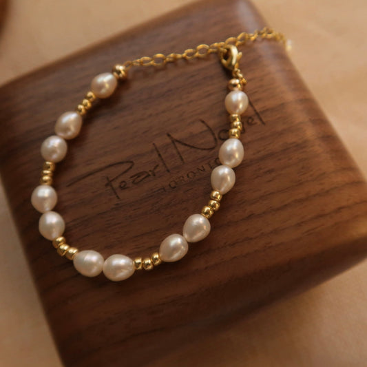 Eternal Love Golden Bead Natural Pearl Bracelet