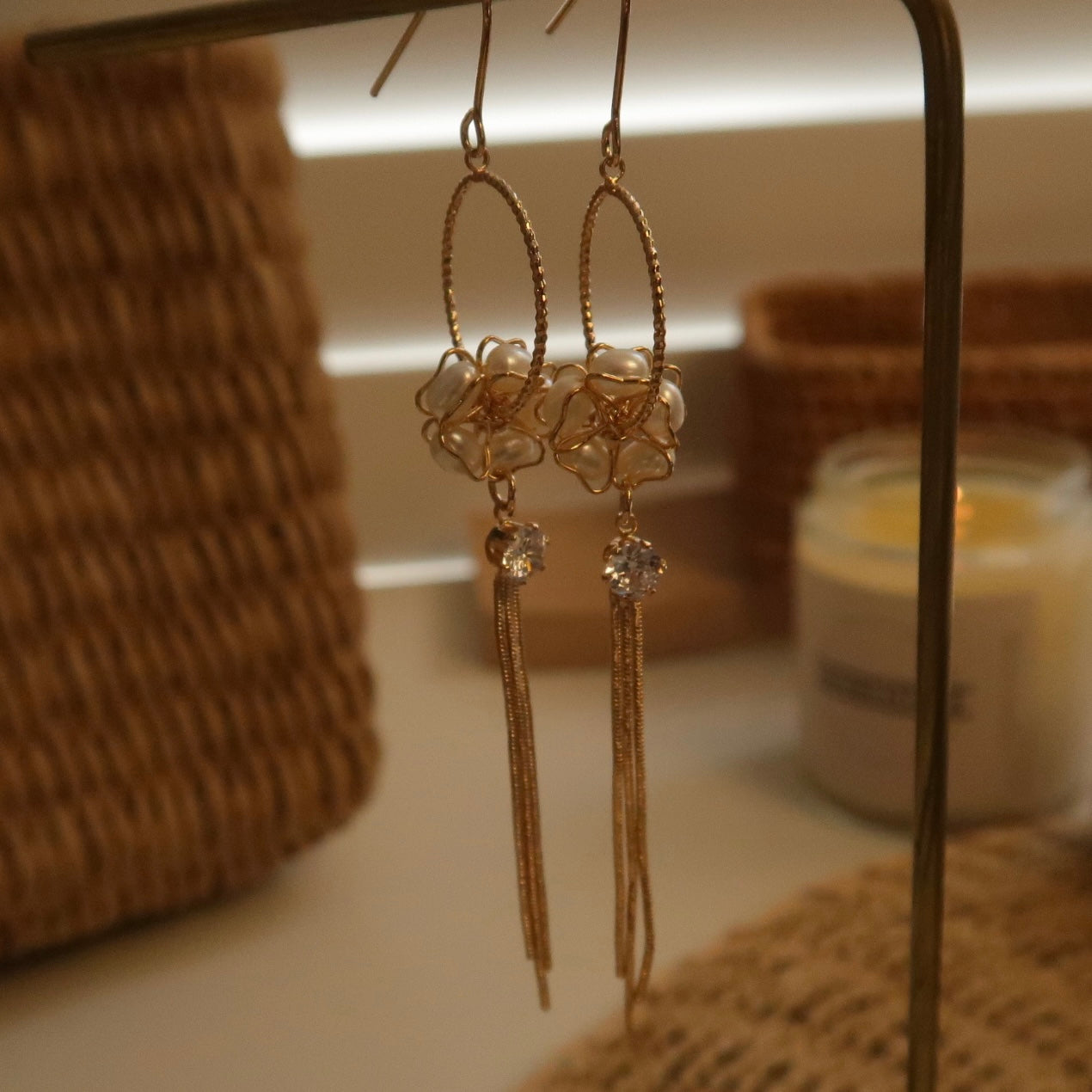 Luminescent Garden Tassel Pearl Earrings