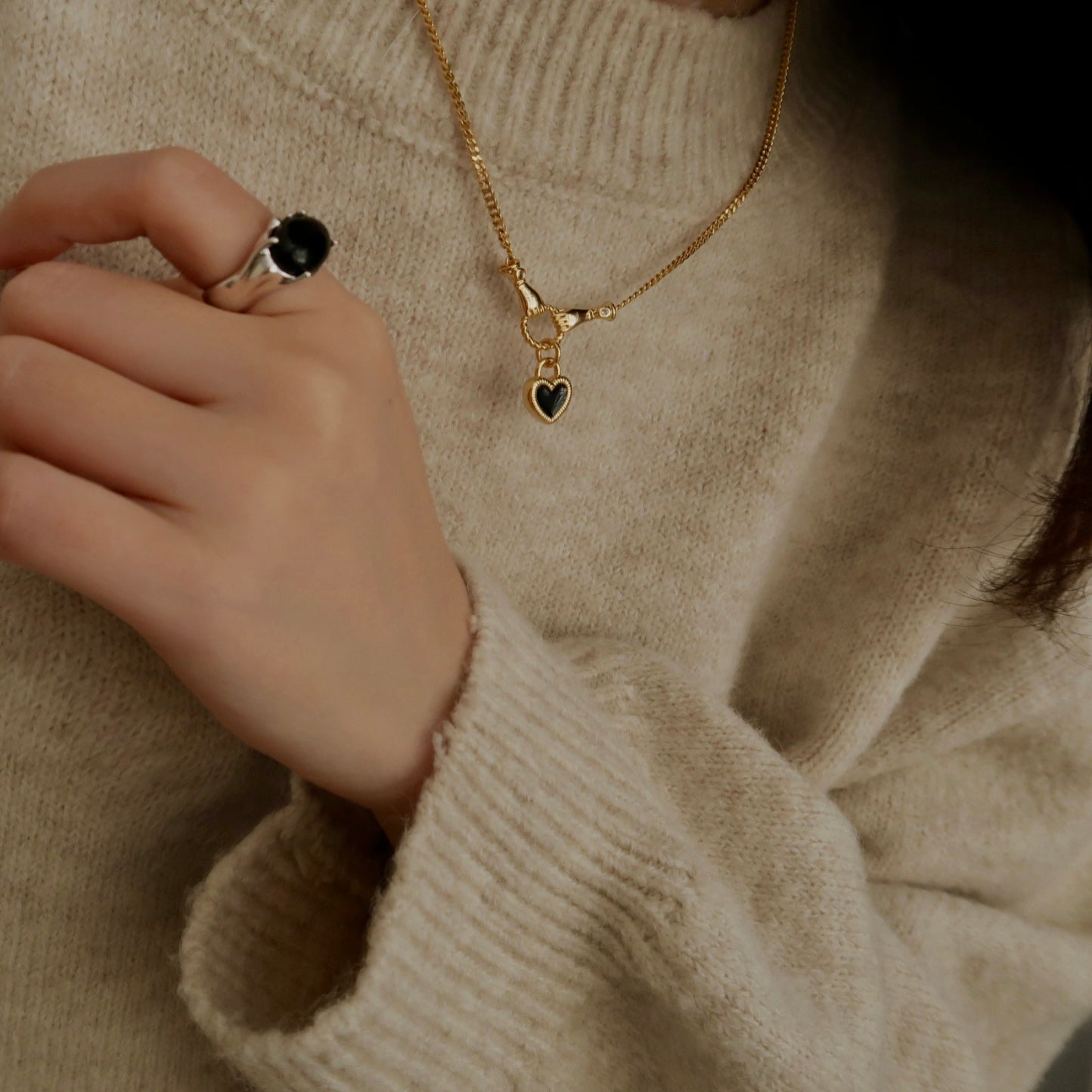 Midnight Grace Black Agate Silver Ring