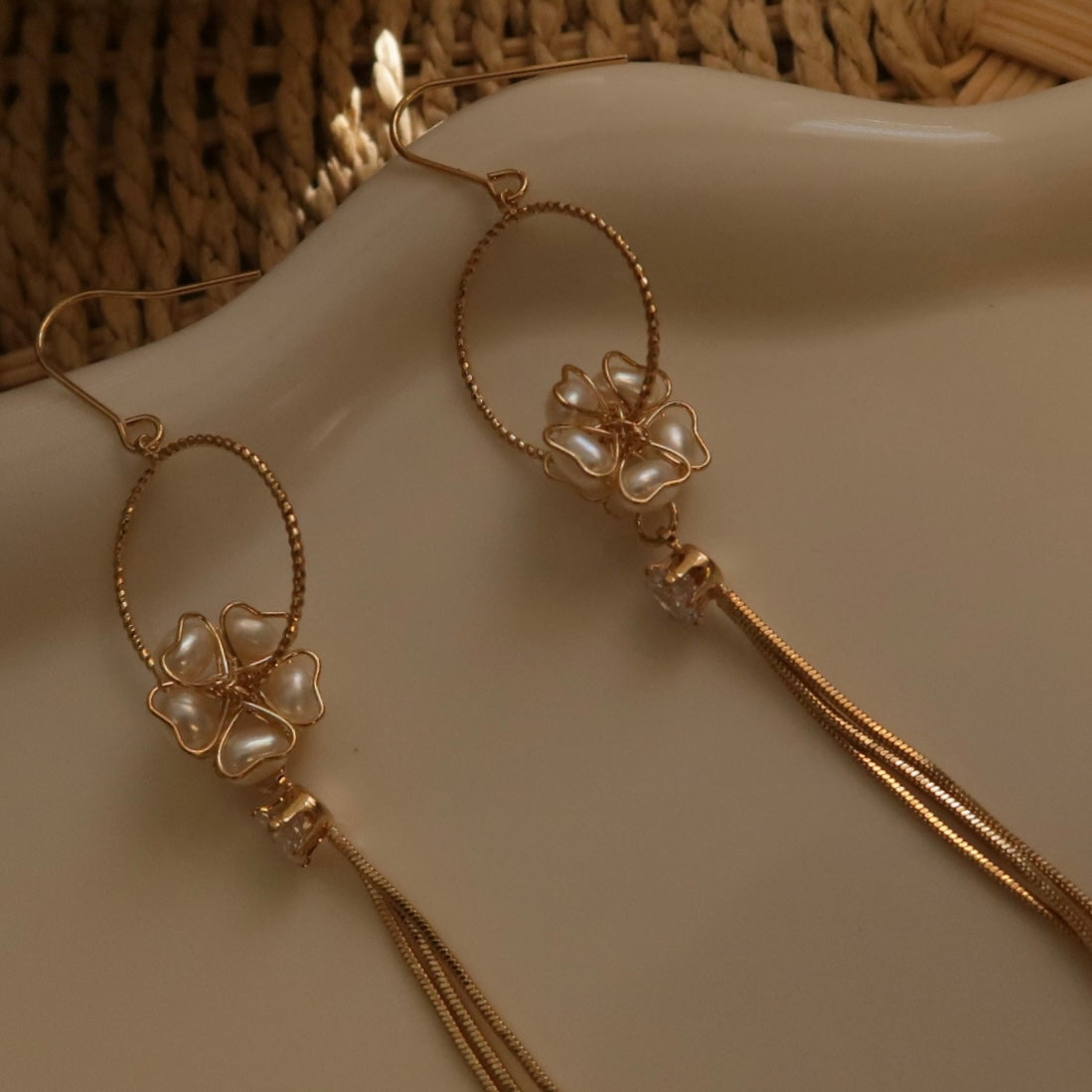 Luminescent Garden Tassel Pearl Earrings