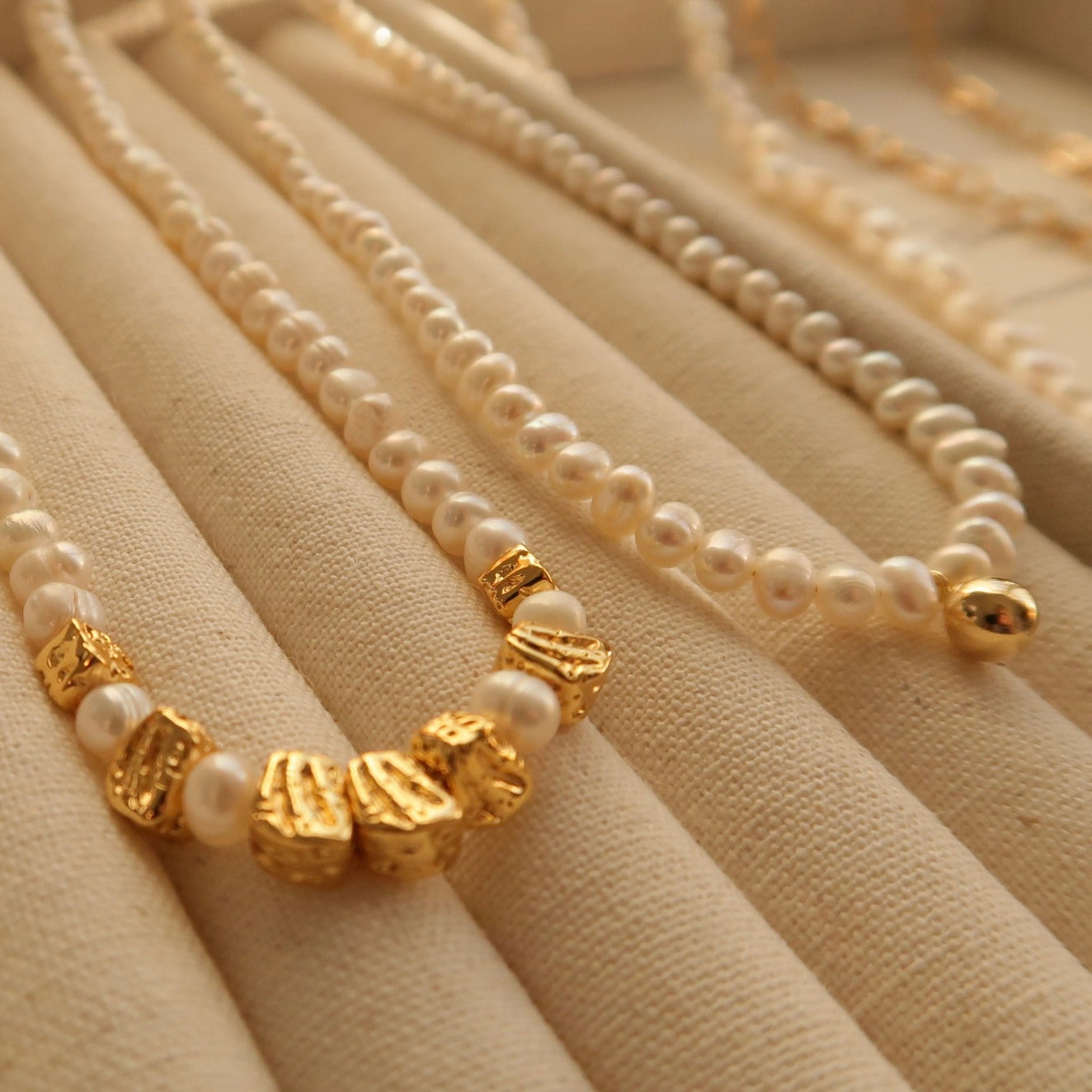 French Style Golden Bead Natural Pearl Necklace