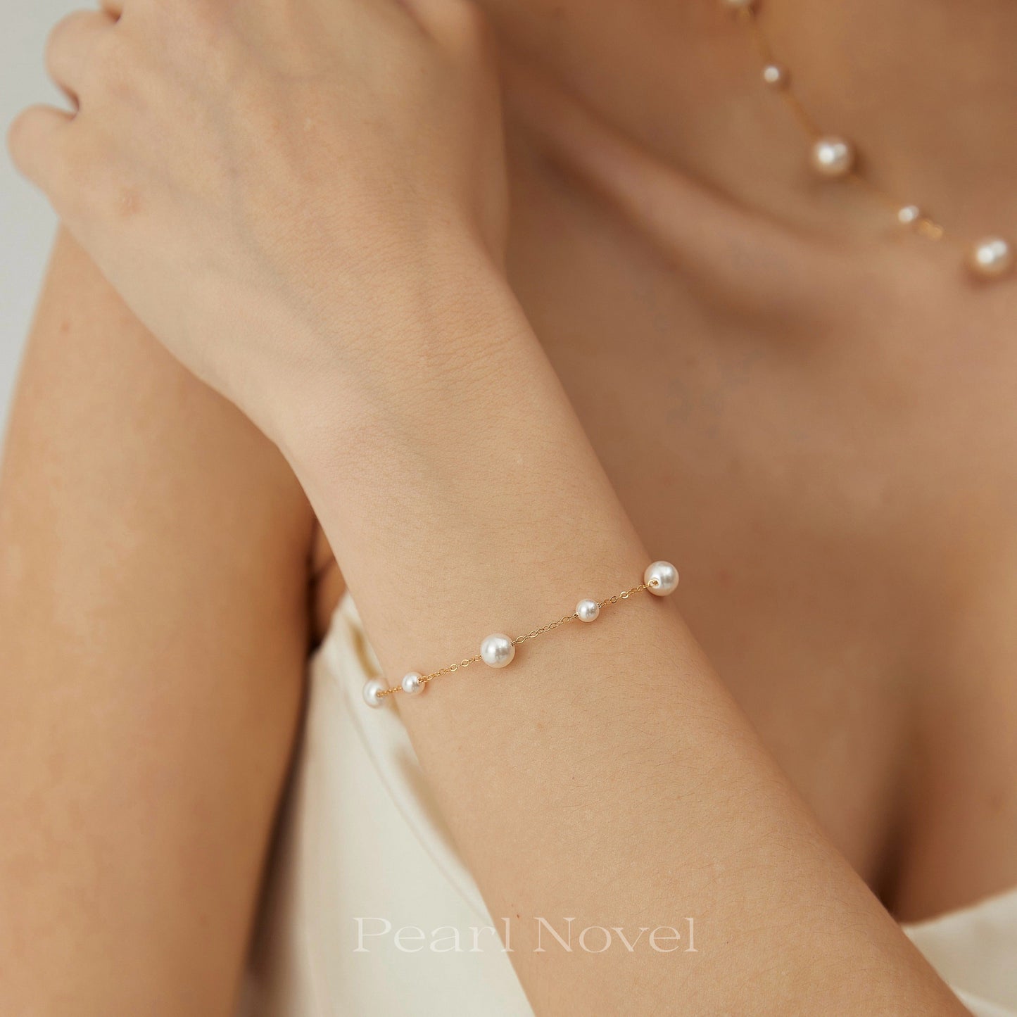 Gold Filled Starry Night Swarovski Pearl Bracelet