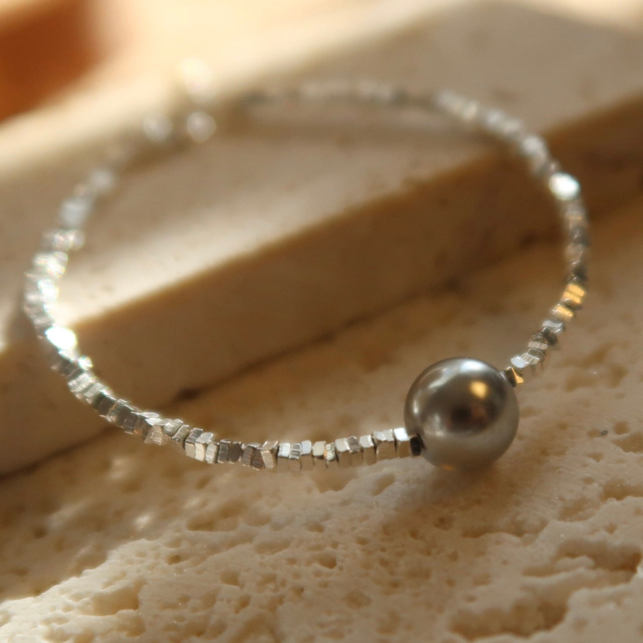 Moonlight Silver Grey Crystal Pearl Bracelet