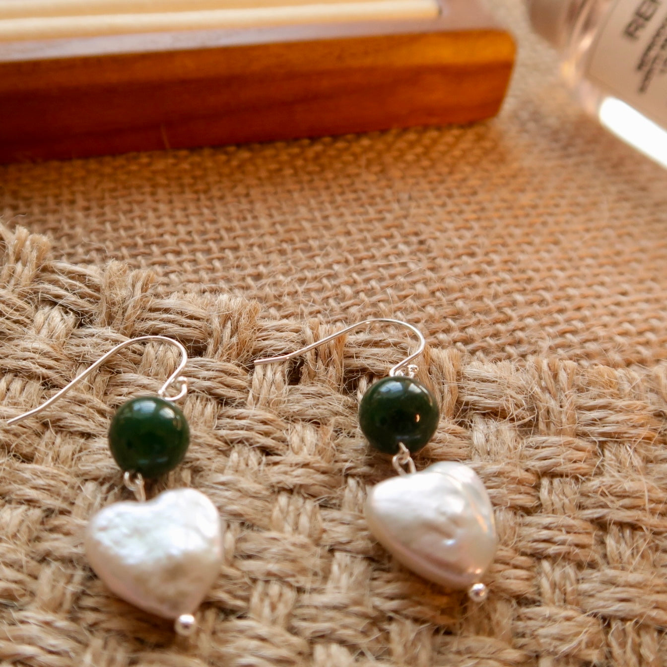 [Limited Edition] Green Agate Natural Baroque Heart-shape Ear Drops