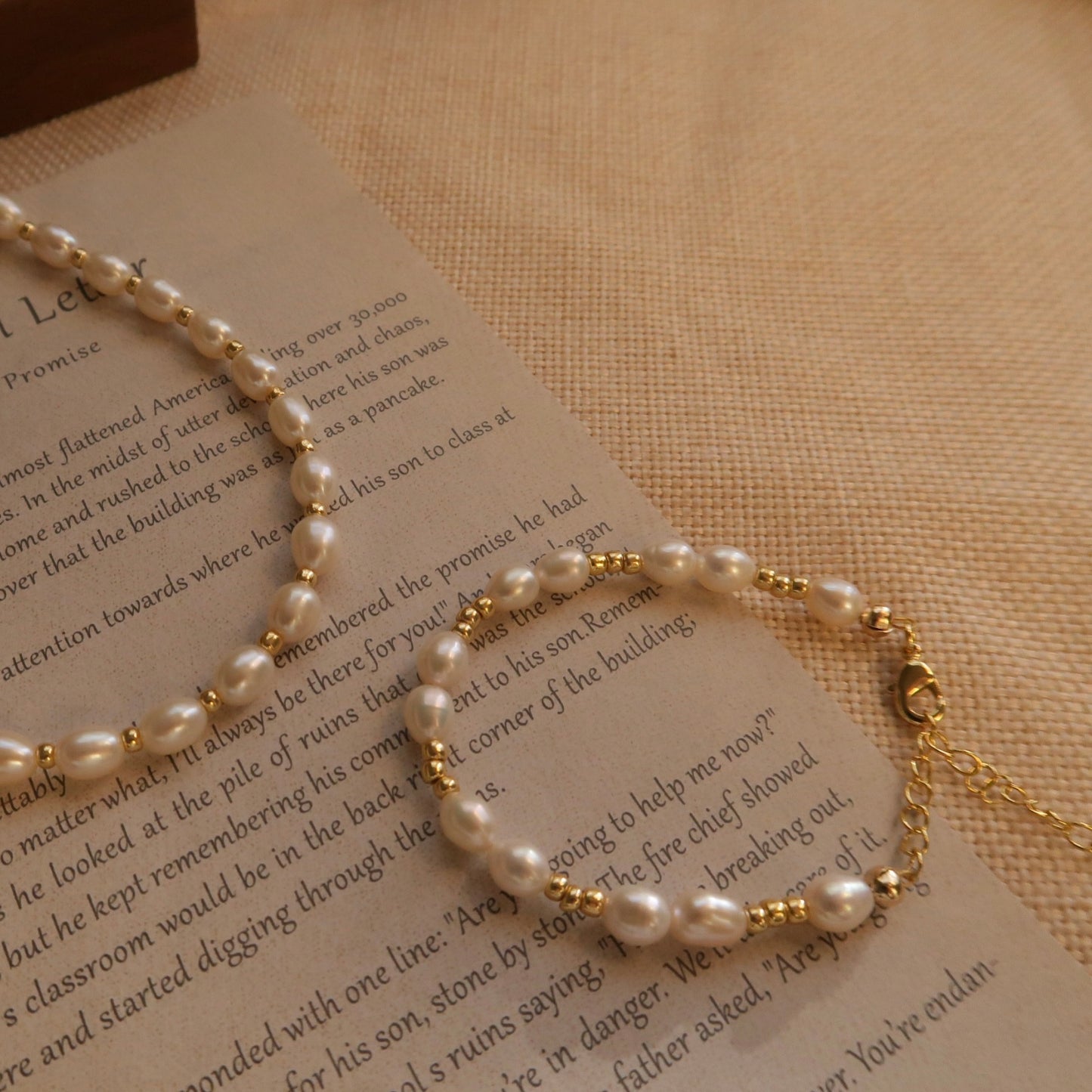 Eternal Love Golden Bead Natural Pearl Bracelet