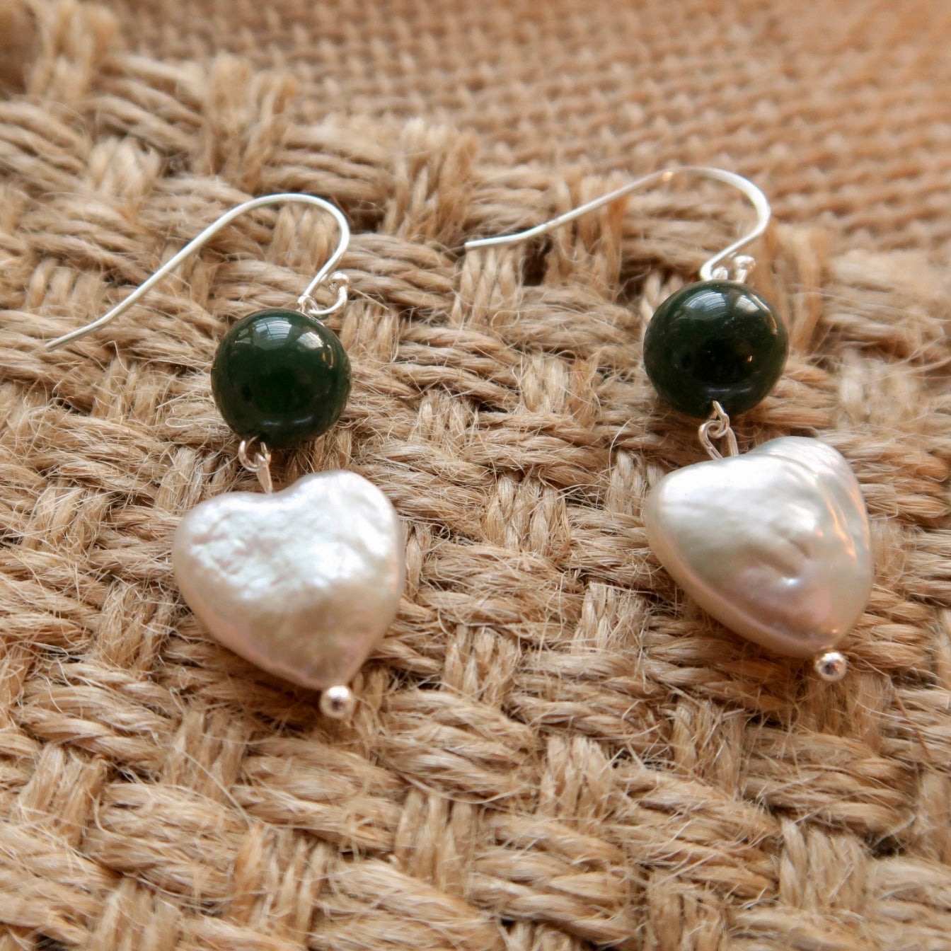 [Limited Edition] Green Agate Natural Baroque Heart-shape Ear Drops