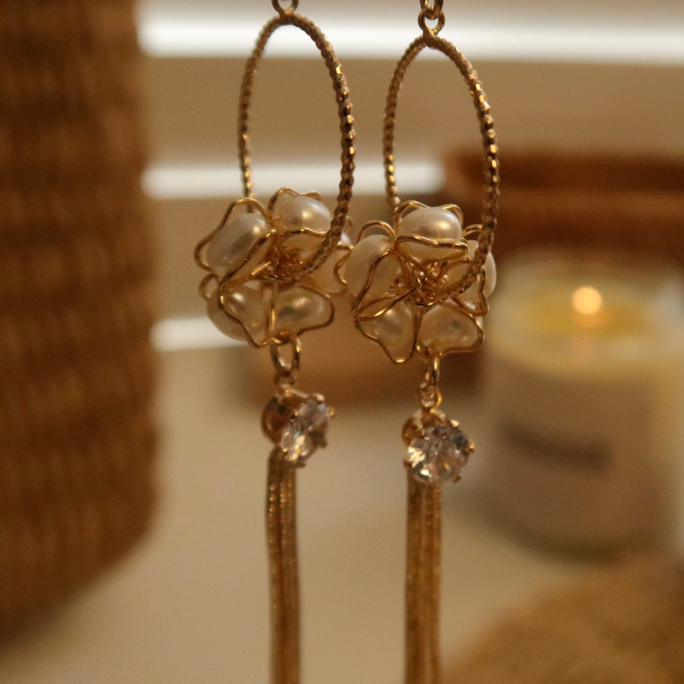 Luminescent Garden Tassel Pearl Earrings