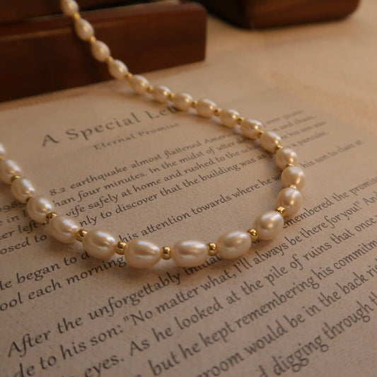 Eternal Love Golden Bead Natural Pearl Necklace