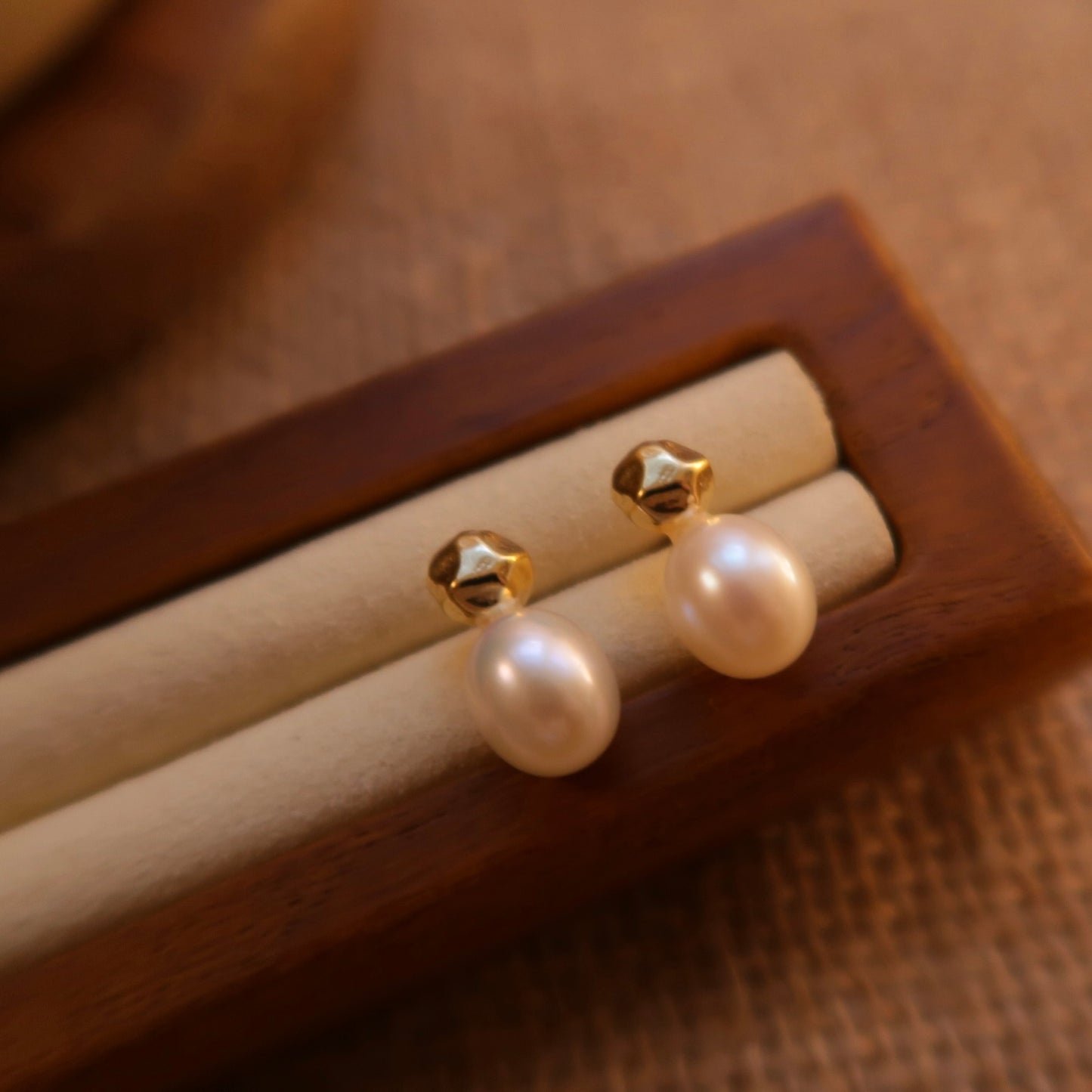 French Baguette Natural Pearl Earrings