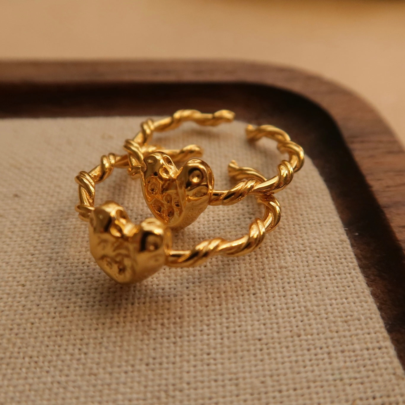 Golden Heart Wavy Open Ring