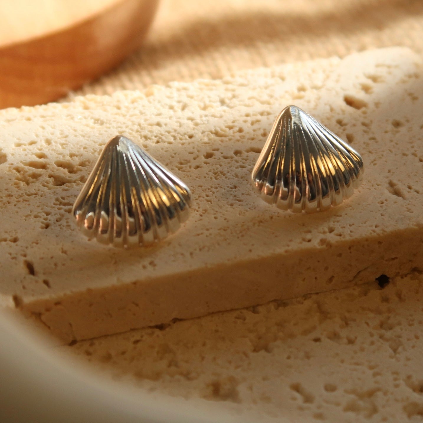 Tidal Echo Silver Shell Earrings