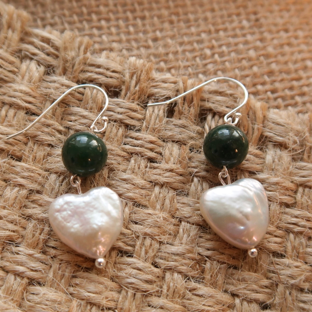 [Limited Edition] Green Agate Natural Baroque Heart-shape Ear Drops