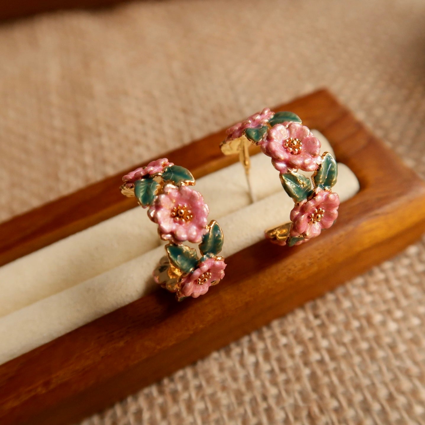 ‘Story of Autumn’ Flower Enamel Glazed Ear Loops