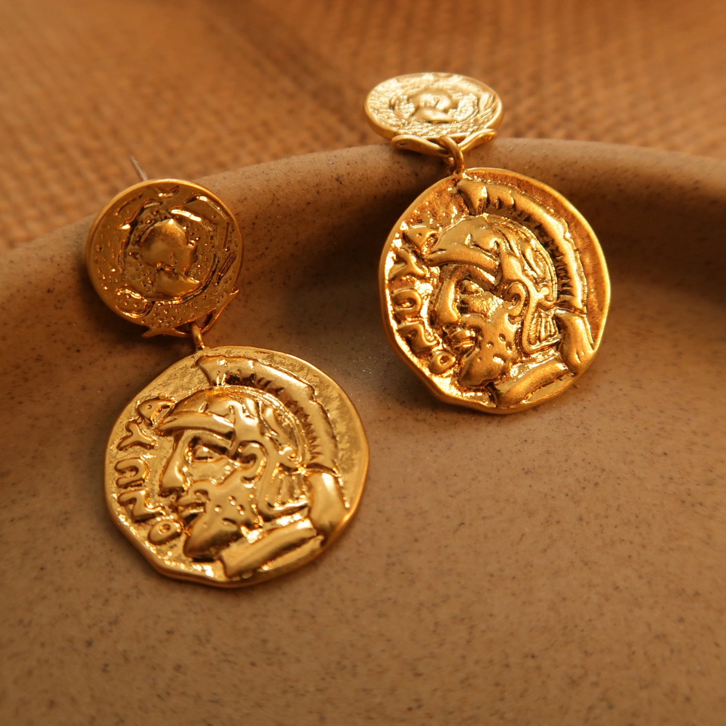 Vintage Carved Coin Earrings