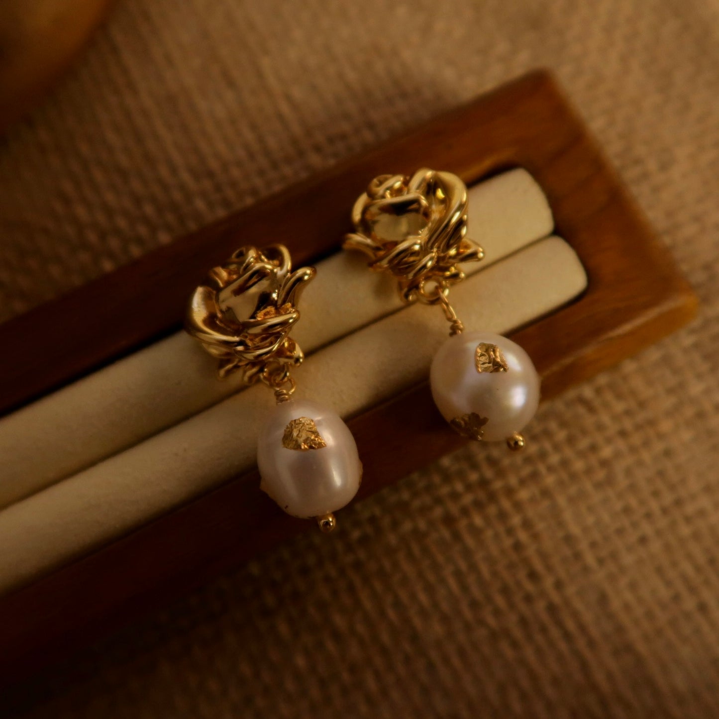 Golden Rose Natural Baroque Pearl Ear Drops