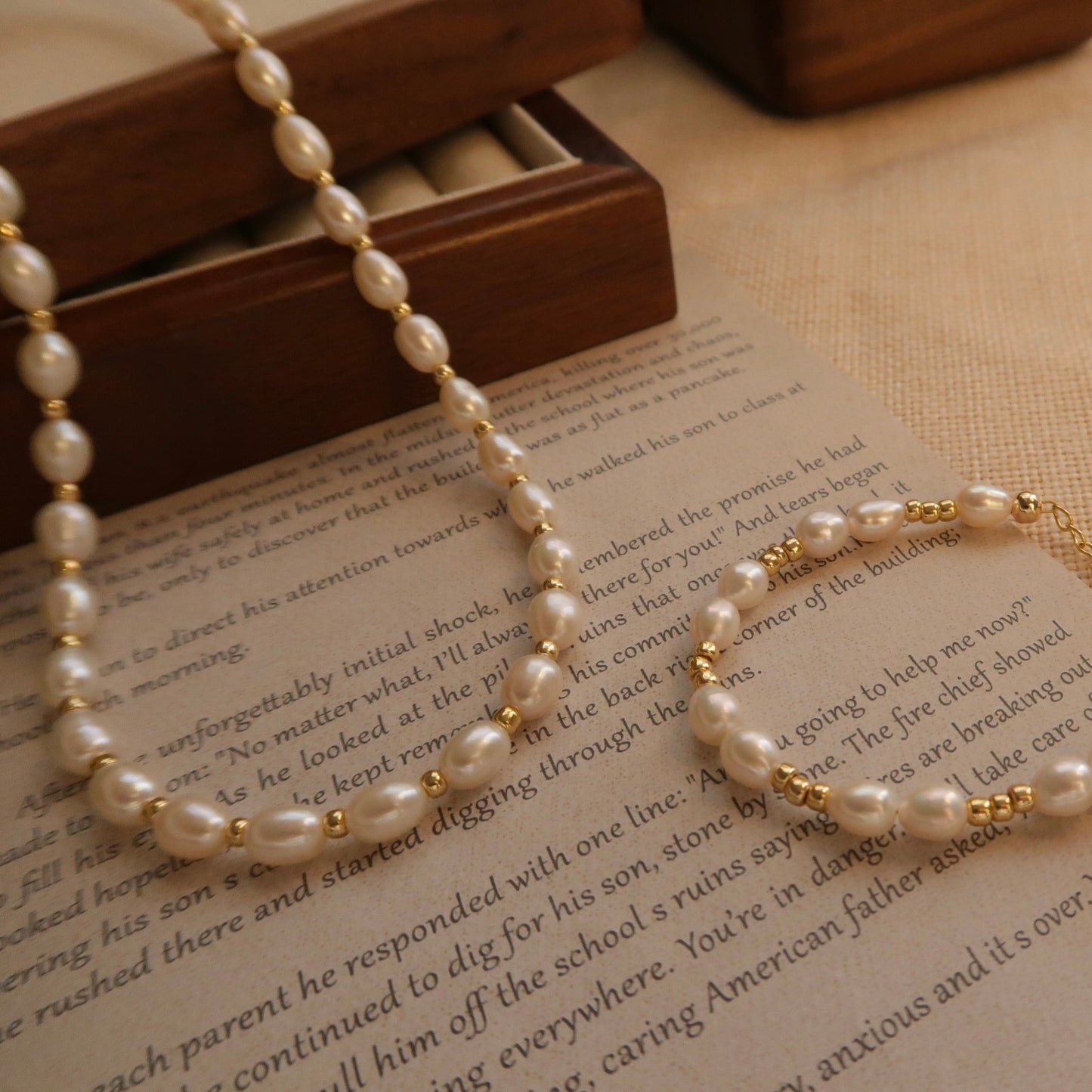 Eternal Love Golden Bead Natural Pearl Necklace