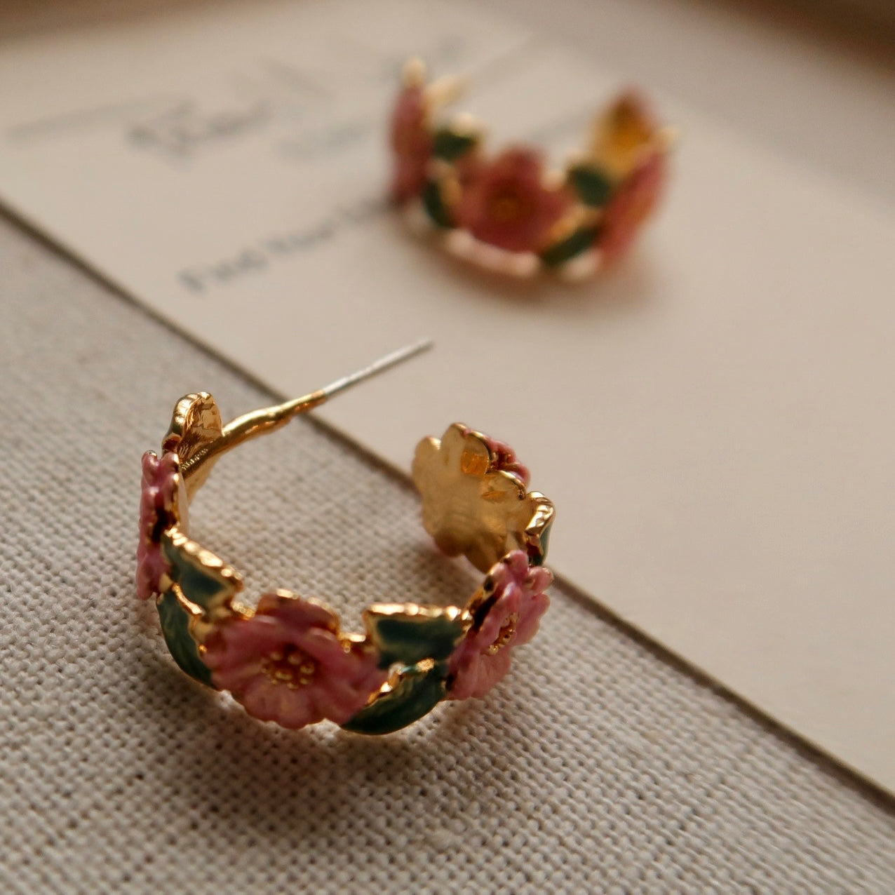 ‘Story of Autumn’ Flower Enamel Glazed Ear Loops