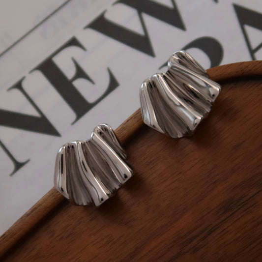 Silver Ripple Fan Ear Studs