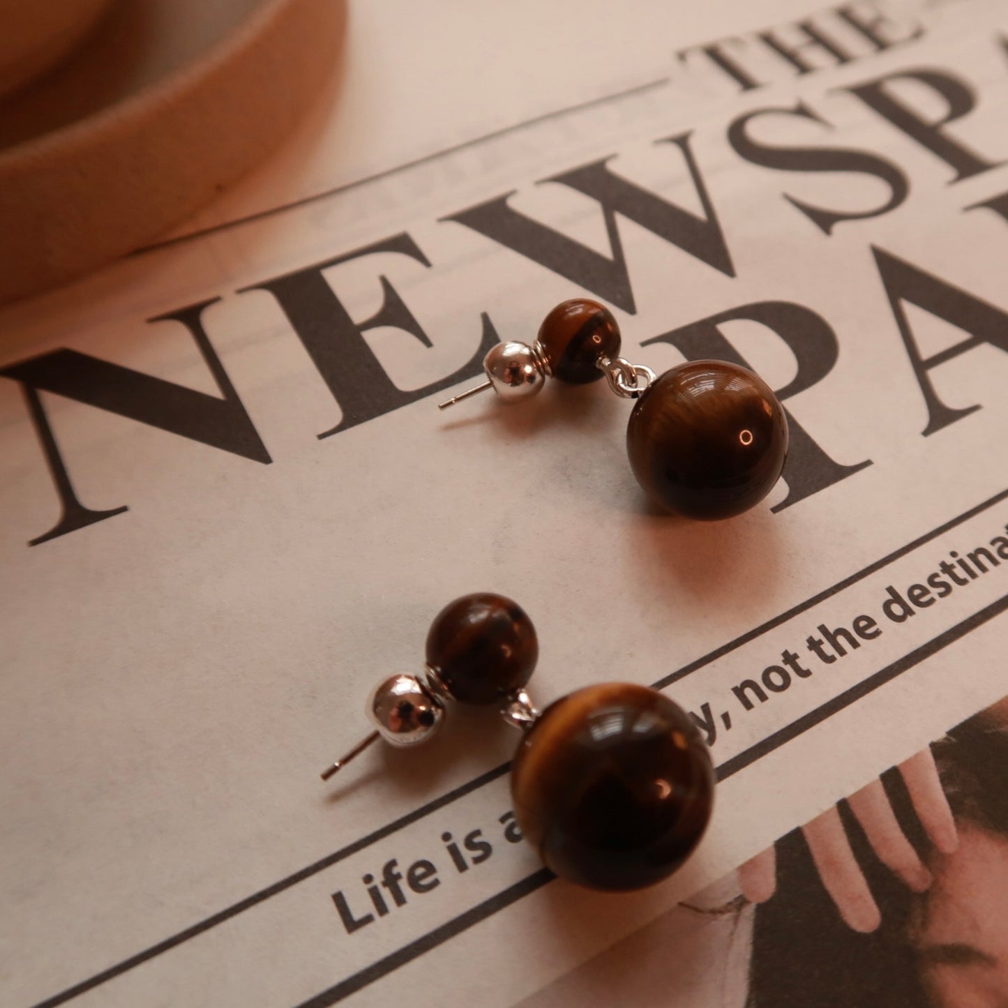 French-style Natural Tigerite Orb Earrings