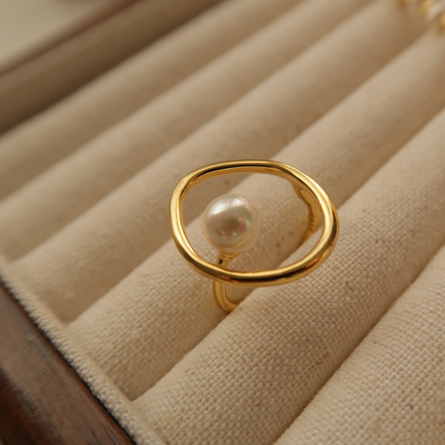 Golden Shell Pearl Open Ring