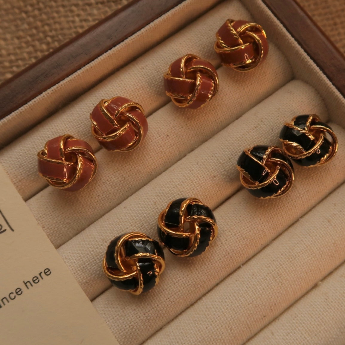 Handcraft Enamel Knots Earrings - Caramel/Black/White