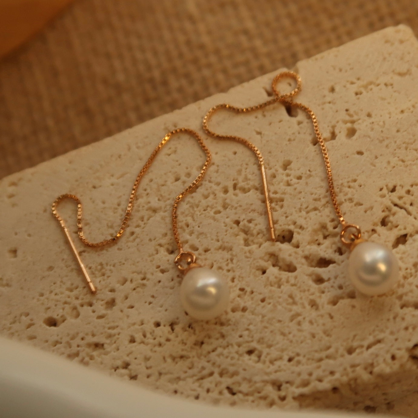 Classic Natual Pearl Threader Earrings