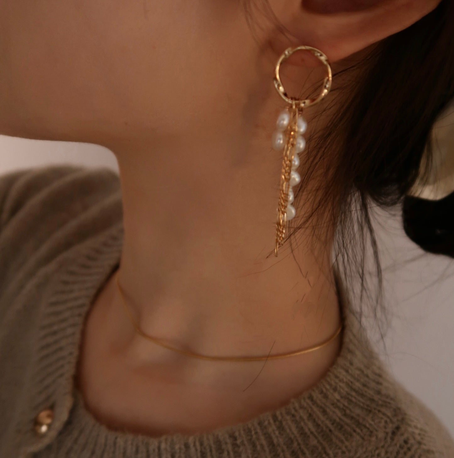 In-symmetry Natural Pearl Tassel Earrings