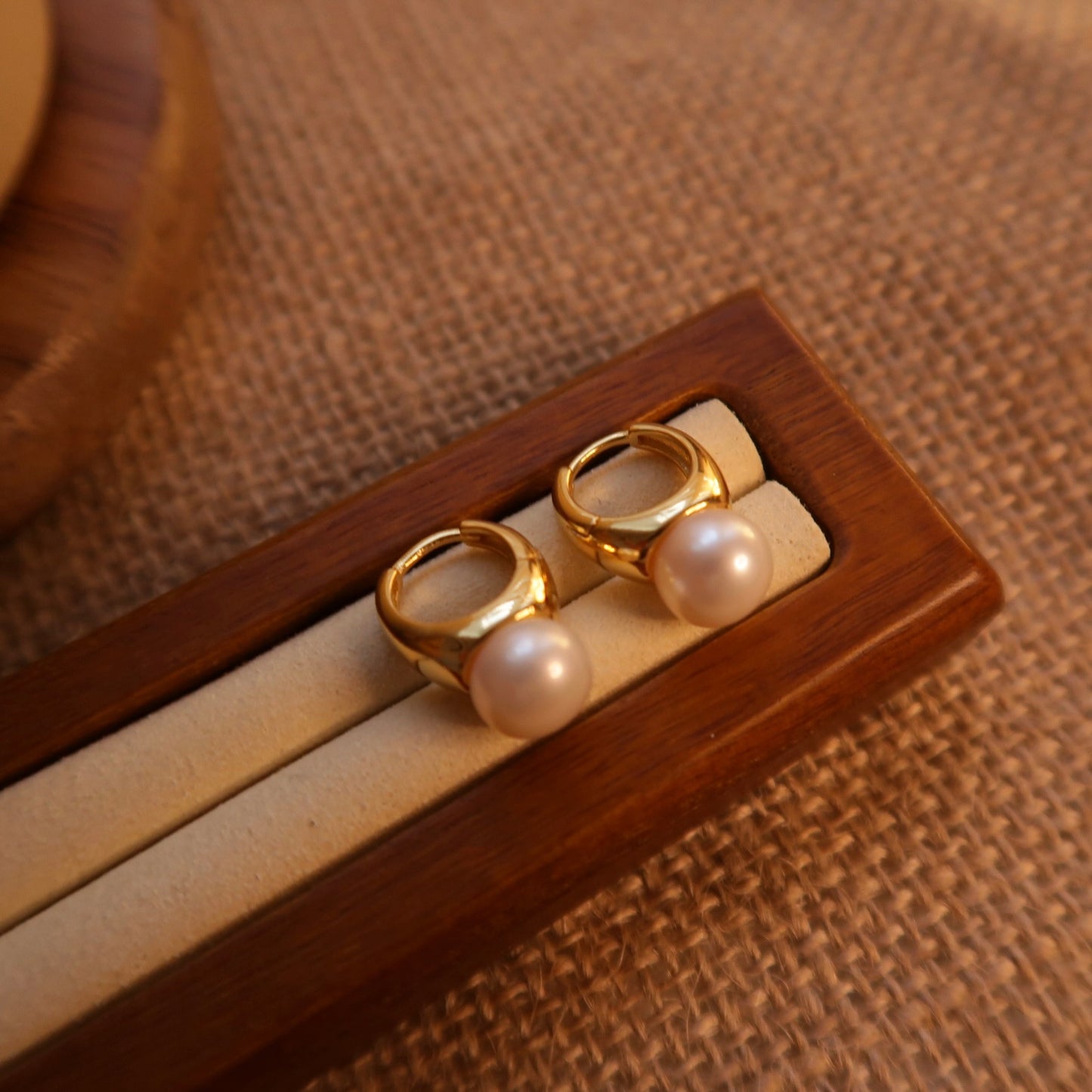 Natural Button Pearl Ear Hoops