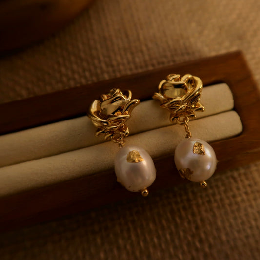 Golden Rose Natural Baroque Pearl Ear Drops