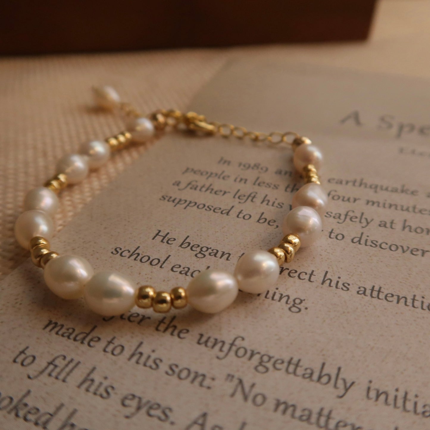 Eternal Love Golden Bead Natural Pearl Bracelet