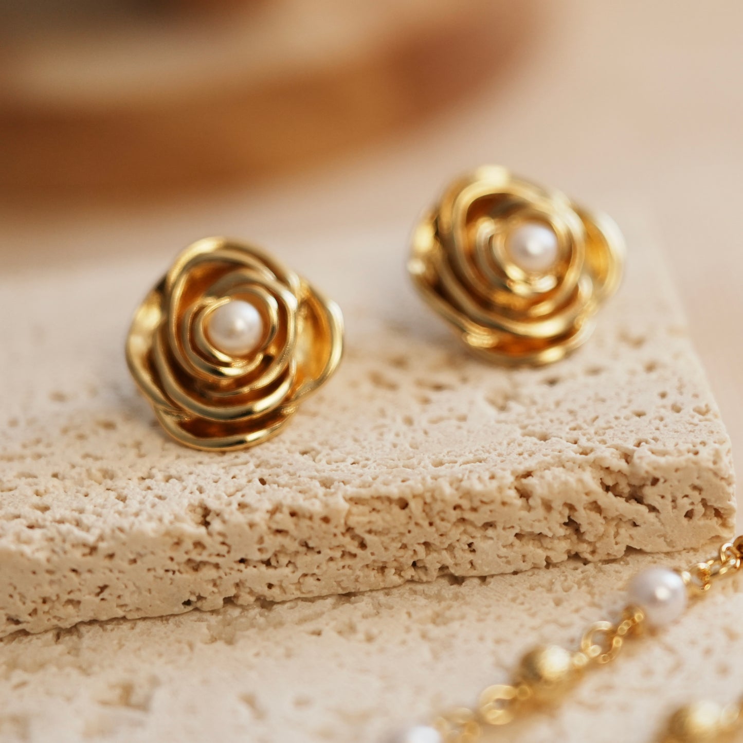 Rosy Blossom Golden Earrings