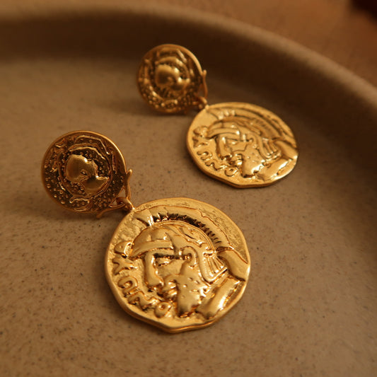 Vintage Carved Coin Earrings