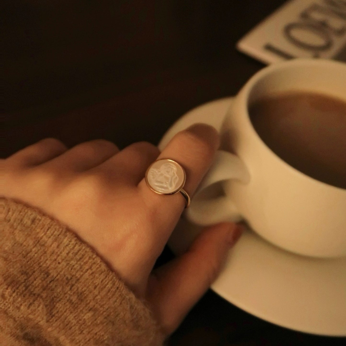 Little Angel Carved Shell Ring